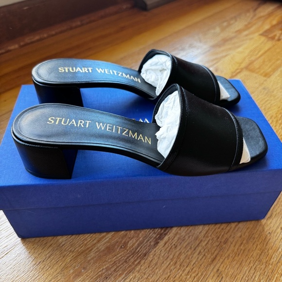 Stuart Weitzman Cayman 35 Block Slide Black Nappa Leather Size 7 NWT - Picture 2 of 14